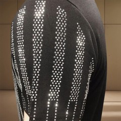 New Men Luxury Diamond Rhinestones Fashion Black T-Shirt High Quality