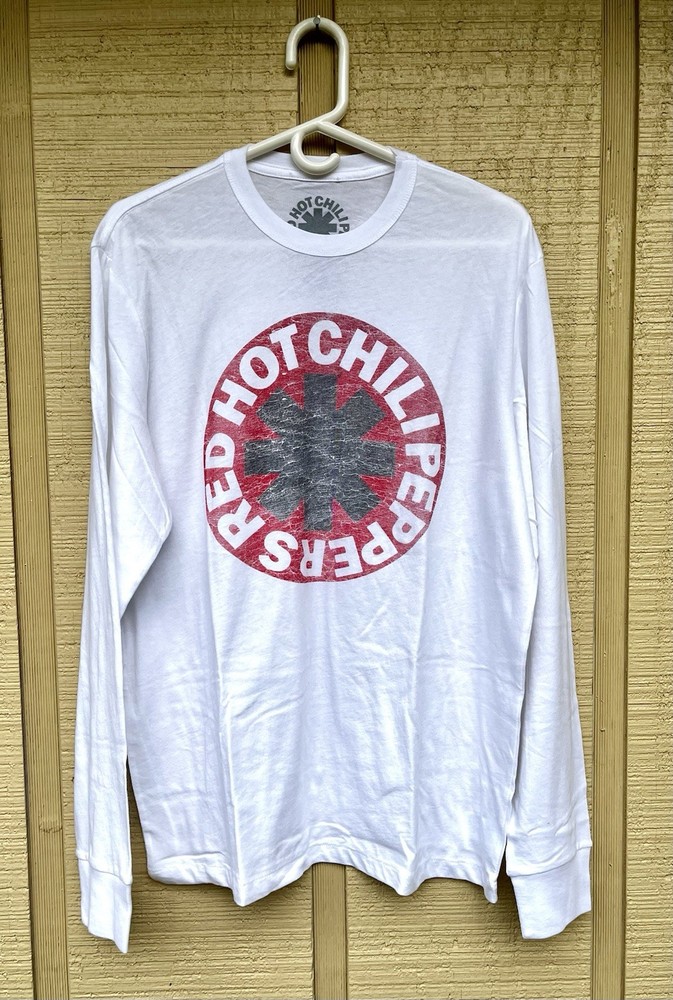 Red Hot Chili Peppers Logo Graphic T-shirt L White Long Sleeve Music Soft Fade