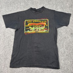 80s Levi Strauss T-Shirt Men Small Black Graphic Utility Outdoors Vintage