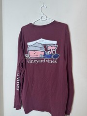 Vineyard Vines Shirt Mens XLT Red Long Sleeve Tailgate Whale Graphic Pocket Tee