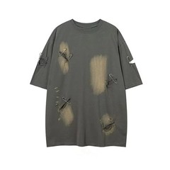 Men’s Oversized Vintage Ripped Hole T-Shirt Hip Hop Cotton Distressed Tee Shirt