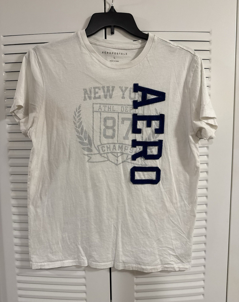 Aéropostale Men’s T-Shirt White L Graphic Logo Crew Neck Short Sleeve