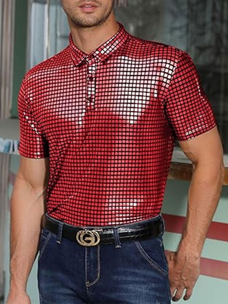 Mens Shirt Party Blouse Button Tops T-shirt Costume Stage Performance Festival