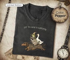 Off To Cause A Kerfuffle Funny Dachshund Frog Meme Raccoon Tee Silly