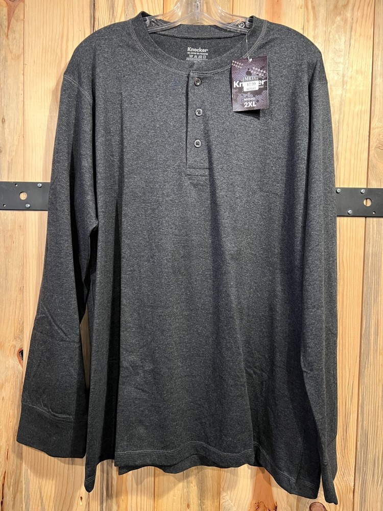 Knocker Men’s Dark Gray Soft Long Sleeve Henley Shirt NWT