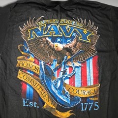 US Navy Shirt Mens Large Battle Space Fighting Eagle Tee Short Sleeve Black