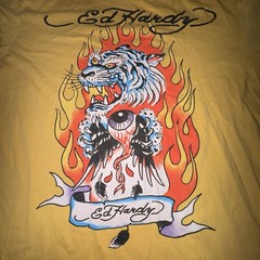 Ed Hardy Shirt Men’s XL Yellow Embellished Tattoo Motocycle Biker Rock Y2K Skull