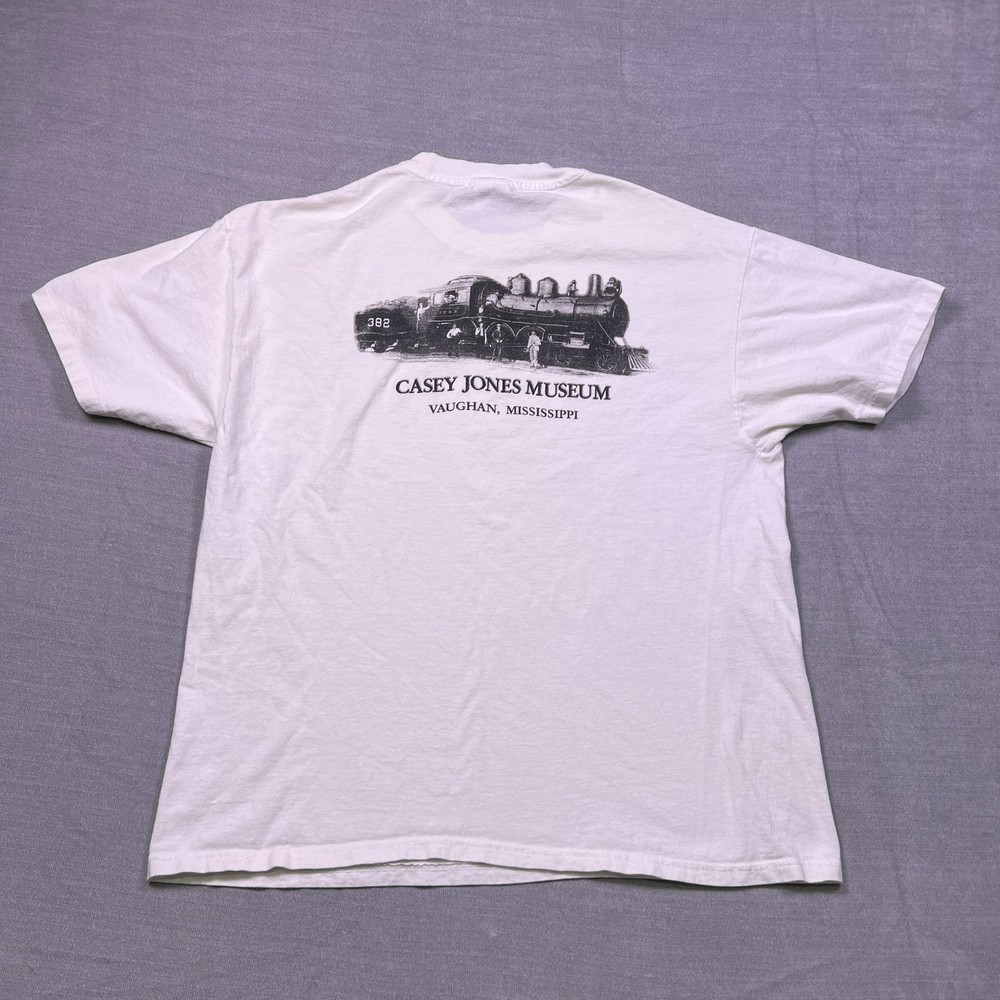 Vintage Hanes Mens White Casey Jones Museum Vaughan Mississippi T-Shirt Size XL