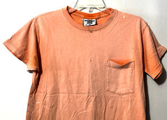 Vintage Super Gradient Sun Faded WIP Workwear Work Pocket Front Orange T-Shirt S