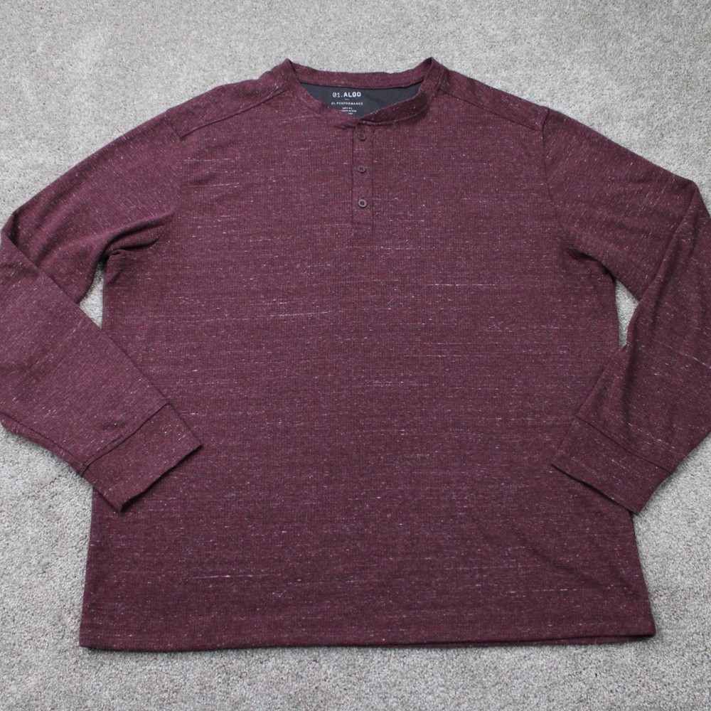 01.Algo Shirt Men 2XL XXL Red Performance Henley anti-odor Quick Dry Long Sleeve