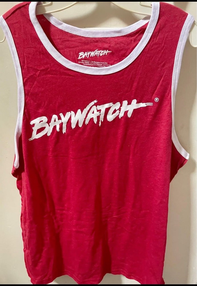 Men’s M Baywatch Malibu Patrol Tank Top Wife Beater Sleeveless T-shirt Beach Red