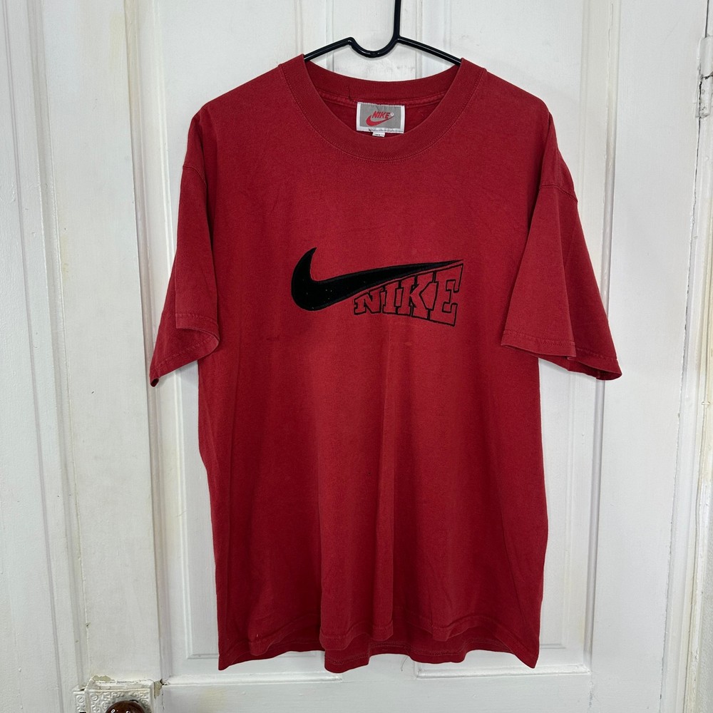 Vintage Nike Embroidered Center Swoosh Spellout Gray Tag USA Red Adult XL Vtg