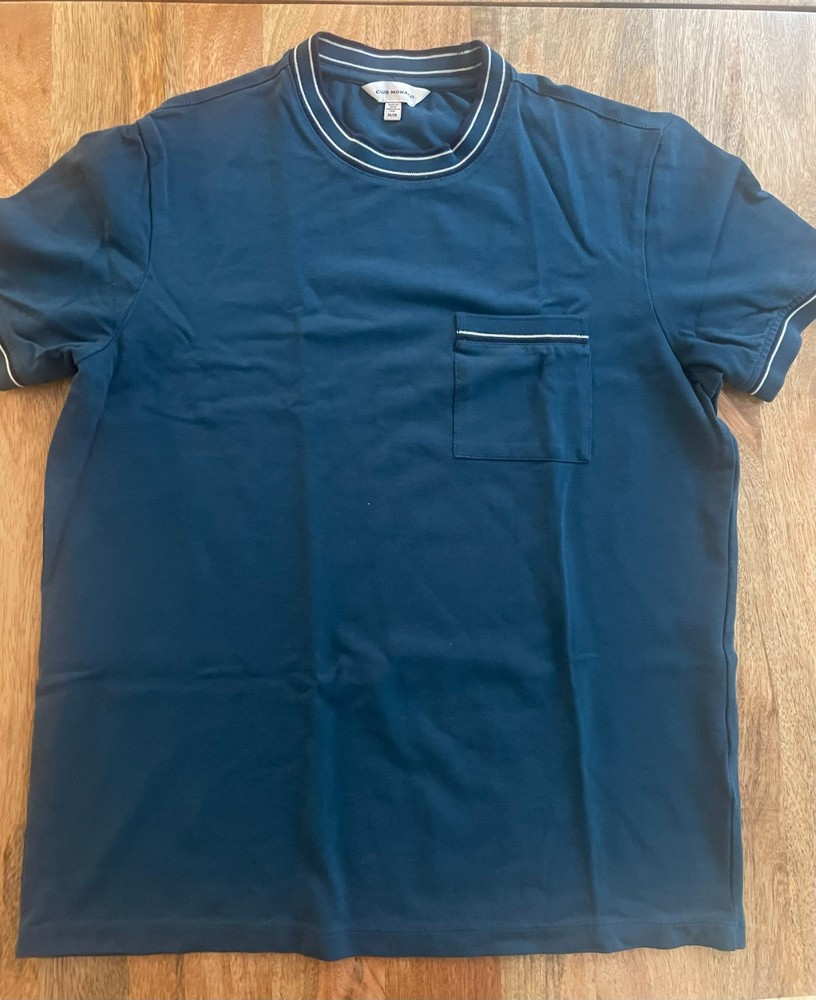 Club Monaco Tipped Rib Collar Pocket T-Shirt Navy Blue Men’s Medium