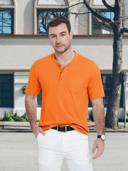 MAGCOMSEN Mens HenleyShirt ShortSleeve CottonLightweightCasual Summer Pocket Tee