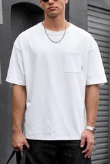 Men’s Oversized Pocket T-Shirt Heavyweight Cotton Summer Short X-Large White