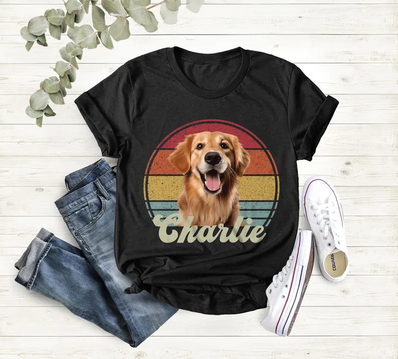Custom Pet Photo Comfort Tee Retro Style Dog Personalized Pet Lover Gift