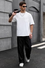 Men’s Oversized Pocket T-Shirt Heavyweight Cotton Summer Short X-Large White