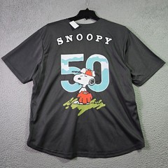 Peanuts® Snoopy Baseball Jersey shirt Mens XL Black Charlie Brown Button Up NWT