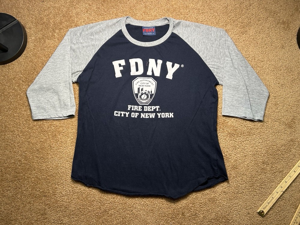 Official FDNY Fire Department City of New York Raglan 3/4 Sleeve Shirt Mens L