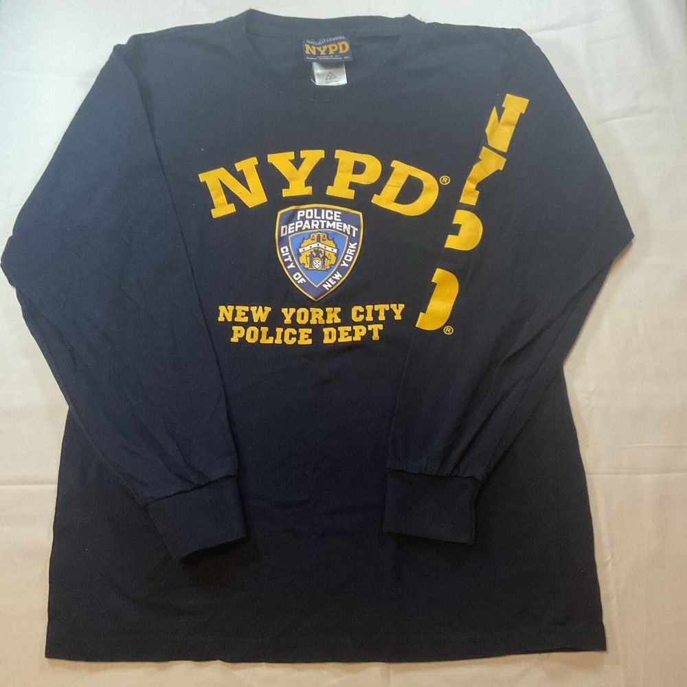 NYPD Mens Long Sleeve Police T-Shirt Navy Yellow Officially Licensed Large 134