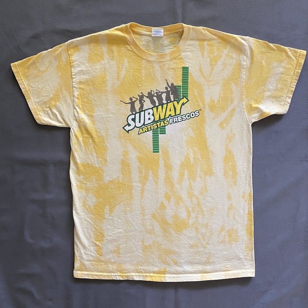 2010s Subway Artistas Frescos T Shirt Mens Large Yellow Acid Wash Promo Hispanic