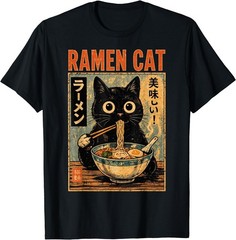 Funny Cat Ramen Graphic Tee Japanese Kawaii Anime Cat T-Shirt