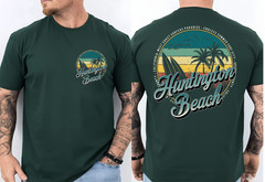 2 Sided Huntington Beach Surf City California Vintage Badge T-Shirt