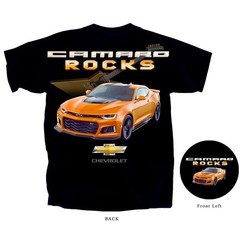 Joe Blow T’s Chevy Camaro Rocks Men’s Black T-Shirt 6th Gen ZL1 w/ Guitar
