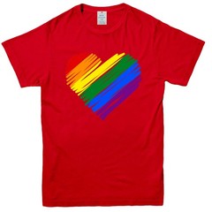 Unisex Mens Womens Gay Pride T-Shirt Tee Quality Retro Heart Strip Rainbow LGBT