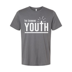 Christian Unisex Youth Tee With Large Typography, Cross Emblem, Sunrise Rays Gra