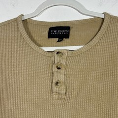 Five Points Industry Mens Tan Waffle Knit Henley Long Sleeve Shirt Medium Khaki