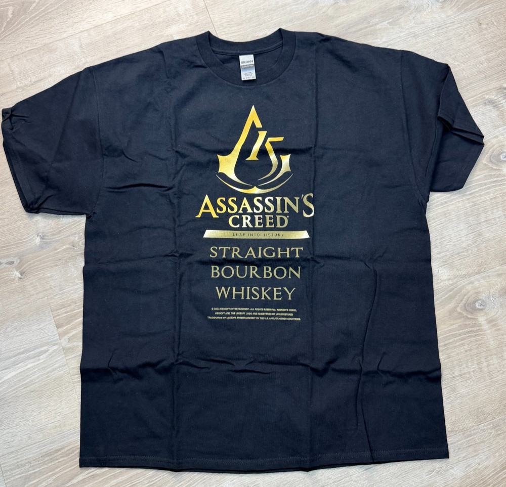 Gildan 2 XXL T-Shirt Assassin’s Creed Straight Bourbon Whiskey Black T-Shirt New