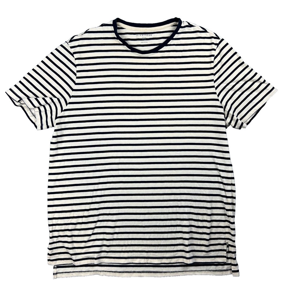 Five Four Top Striped Navy Blue Cream SS Crewneck T Shirt Mens XL