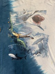 Vintage Y2K 2000 Padre Texas Sharks Aquatic Sea Turtle Blue Tie Dye Shirt XL AOP