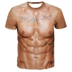 Men’s Summer Strong Muscle 3d Print T-shirt Funny Short Sleeve Tattoo Tops New