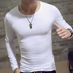 Men T Shirt Long Sleeve Slim Fit Solid Color Round Neck V Neck Cotton Top