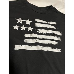 Mens Black Distressed American Flag Graphic T-Shirt Short Sleeve Crew Neck Tee M