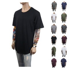 New Mens T-Shirt Long Extended Fashion Lightweight Tee Casual Hipster Crew Neck