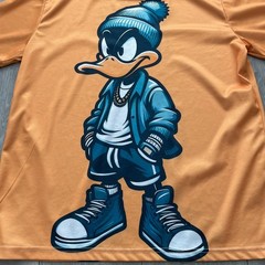 Duck T Shirt Mens XL Orange Cartoon Character Graphic Streetwear Tee Crew Neck
