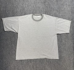 Vintage Plain Striped T Shirt Mens Medium Blank White Gray Boxy 80s 90s Russell