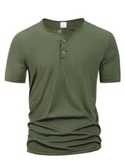Men’s Short Sleeve Henley Shirt Slim Fit Casual Button Neck T-Shirt