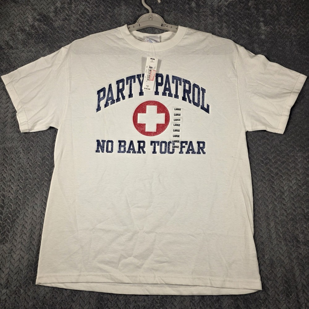 Vintage Party Patrol No Bar Too Far T-Shirt NOS Mens Large White Tennessee River