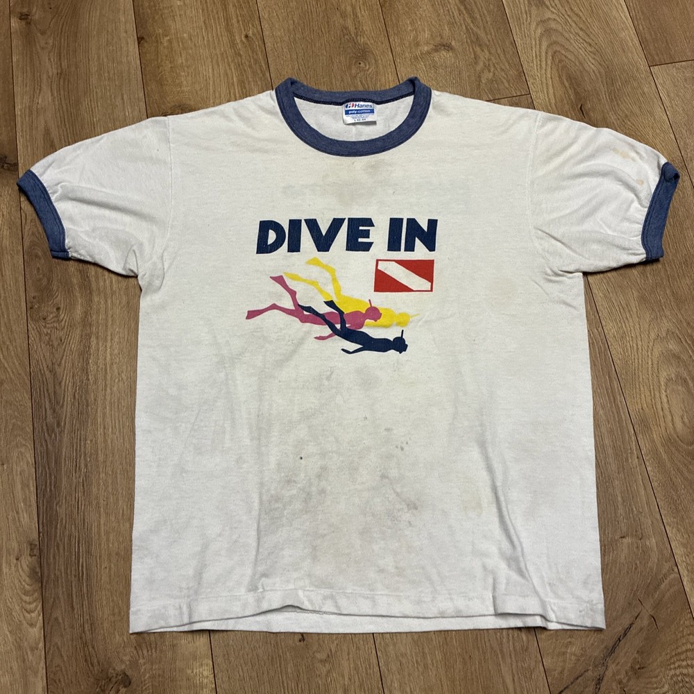Vintage 70s 80s Dive In Scuba Snorkeling Bahamarama Cruises Ringer T Shirt Large