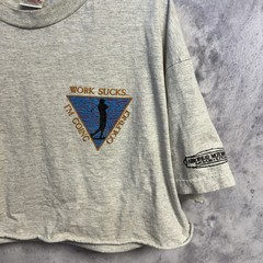 Vintage 90s Work Sucks Im Going Golfing T Shirt Size 2XL Gray Cropped Golf