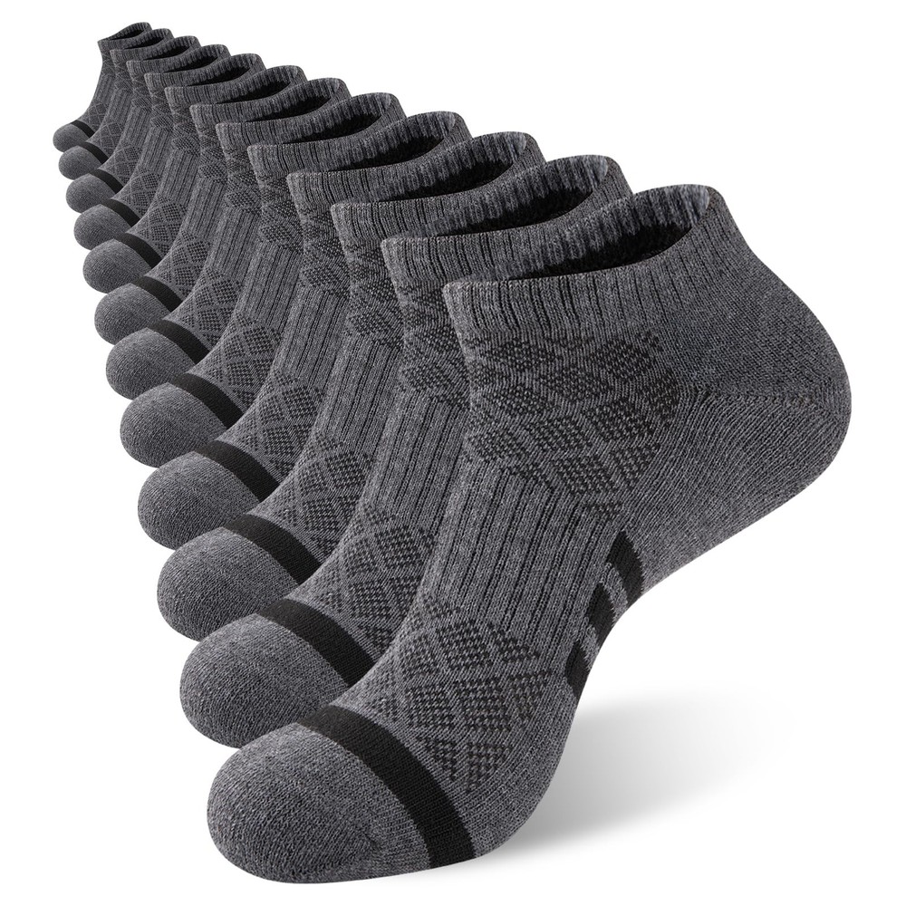 12 Pairs Mens Cushion Ankle Socks, Athletic Running, Low Cut, Breathable