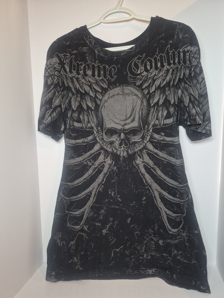 Xtreme Couture Graphic T-Shirt Black Skull Wings Size Large
