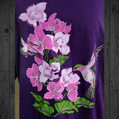 Vintage Glitter Humming Birds with Flowers / Size XL / Single Stitched