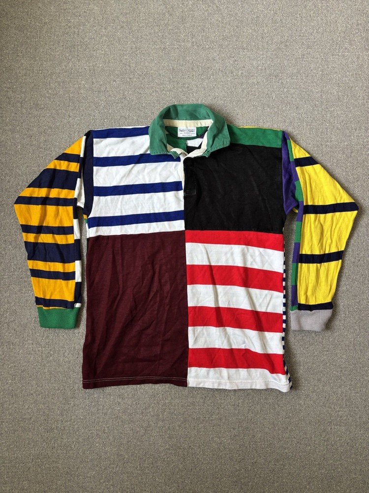 Vintage Heavyweight Rugby Shirt Harlequin Style Multicolour Made In England