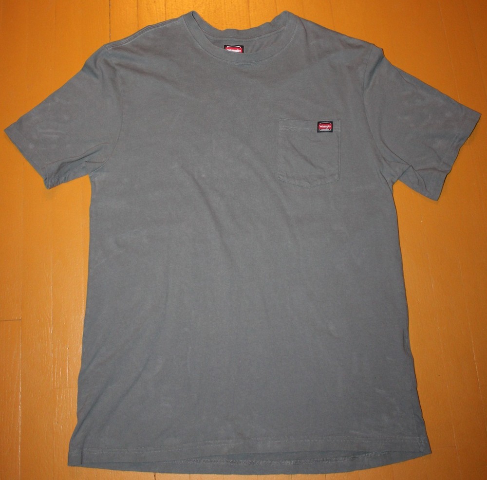 Wrangler Mens XLT 46-48 Cotton Workwear T-Shirt Pocket Logo Dark Gray Crew Neck