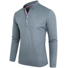 Men’s Polo Shirt-Spring and Autumn Casual Business Buckle Henry Collar Long slee